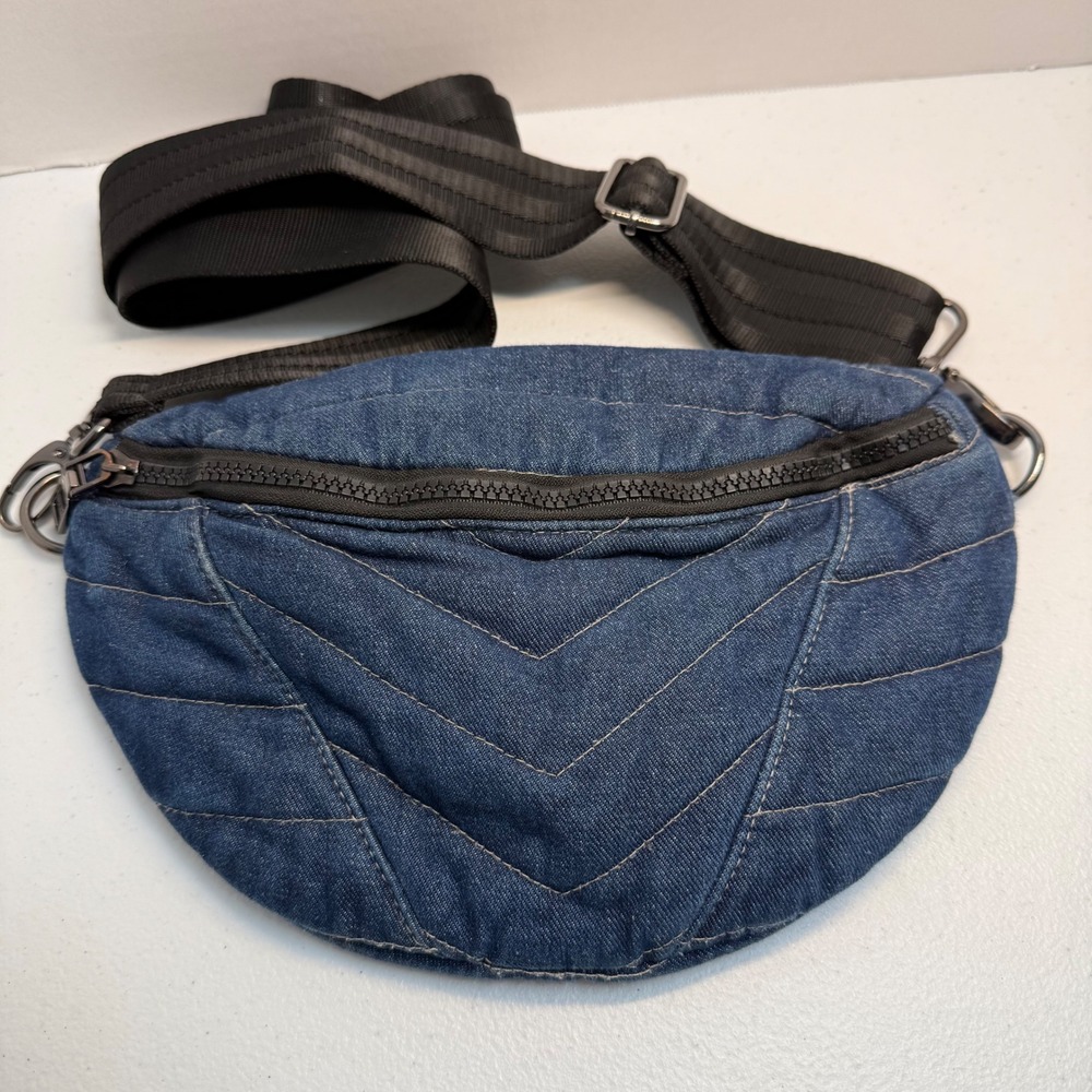 Think Royln Little Runaway Stone Washed Quilted Denim Belt Crossbody Bag